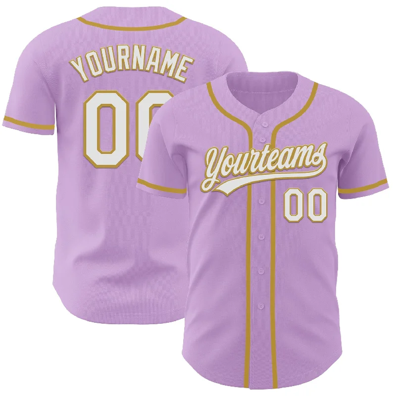 Baseball Jerseys For Special Team Events-Custom Light Purple White-Old Gold Authentic Baseball Jersey