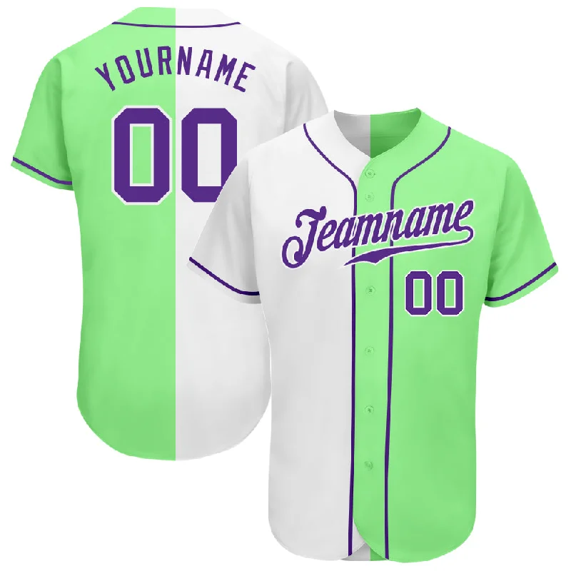 Custom Baseball Jerseys For Special Groups-Custom Pea Green Purple-White Authentic Split Fashion Baseball Jersey