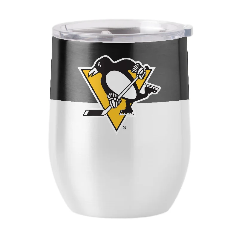 Custom Mug Gifts For Sports Teams-Pittsburgh Penguins 16oz Colorblock Stainless Curved Beverage