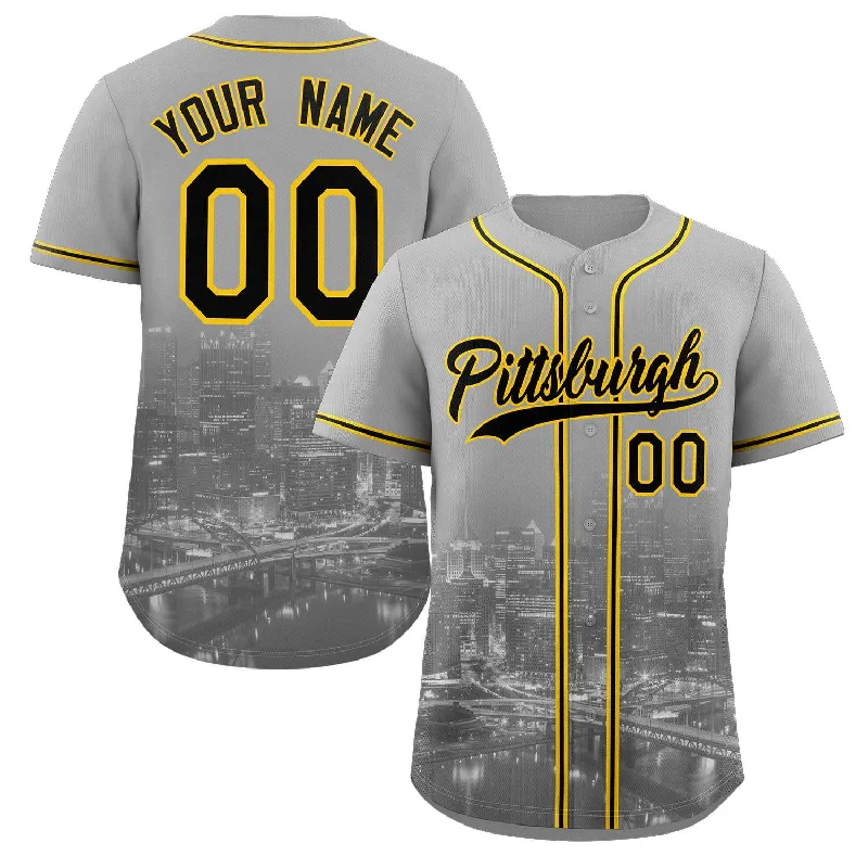 Personalized Baseball Jerseys For Special Occasions-Custom Gray Black-Yellow Pittsburgh City Connect Baseball Jersey