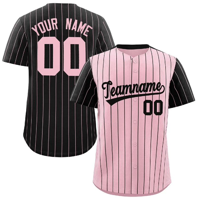 Personalized Baseball Jerseys-Custom Light Pink Black Pinstripe Personalized Raglan Sleeves Authentic Baseball Jersey