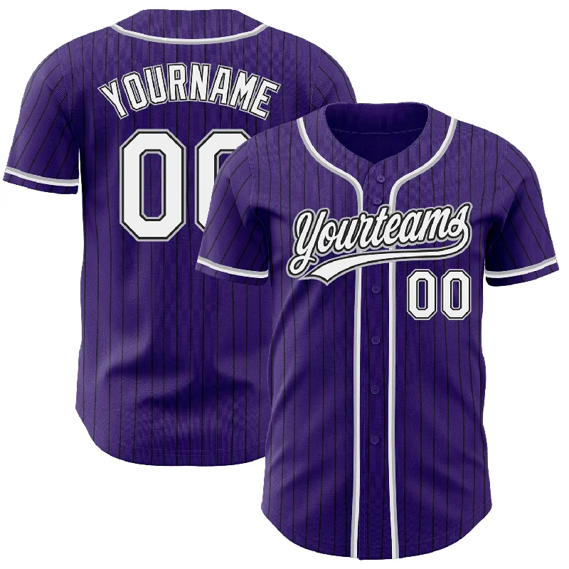 Custom Baseball Jerseys For Club Teams-Custom Purple Black Pinstripe White-Gray Authentic Baseball Jersey