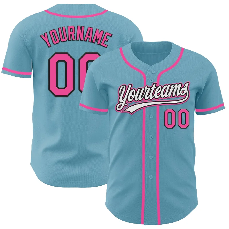 Unique Color Baseball Jerseys-Custom Shadow Blue Pink-Black Authentic Baseball Jersey