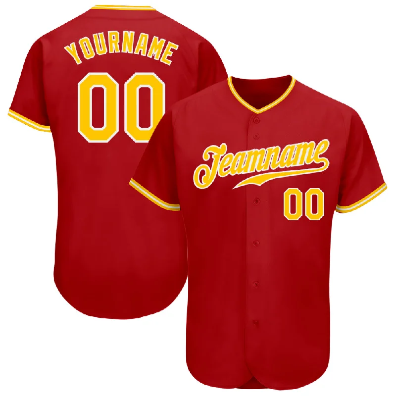 Baseball Jerseys With Team Name & Logo-Custom Red Gold-White Authentic Baseball Jersey