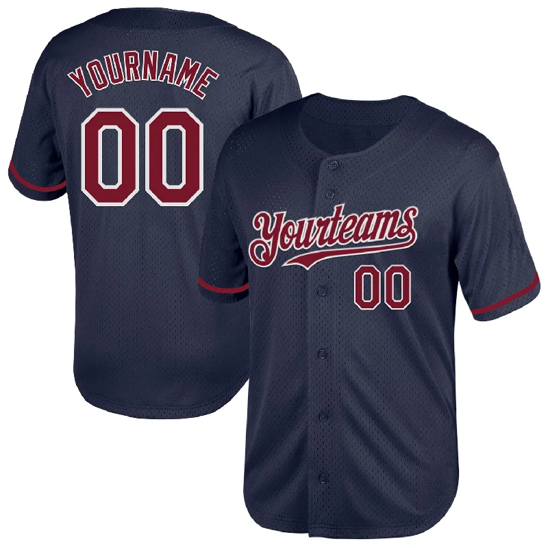 Baseball Jerseys For Sports Tournaments-Custom Navy Crimson-White Mesh Authentic Throwback Baseball Jersey