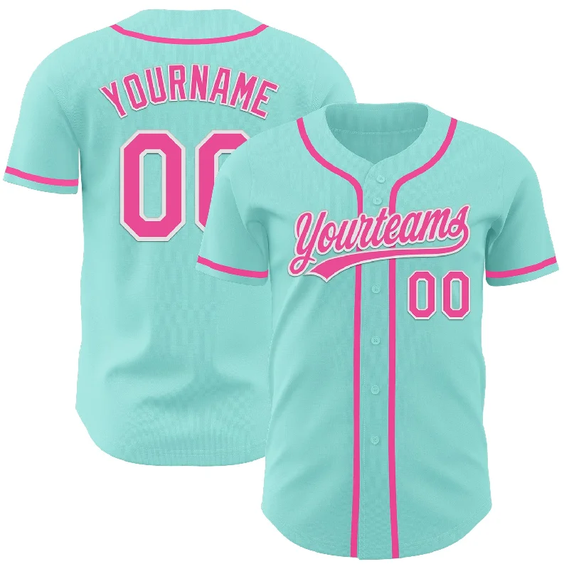 Baseball Jerseys With Custom Embroidered Names-Custom Ice Blue Pink-White Authentic Baseball Jersey