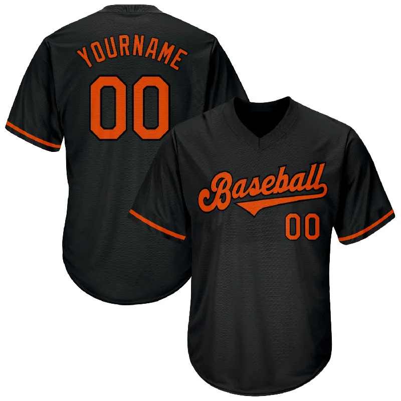 Baseball Jerseys For Custom Events And Tournaments-Custom Black Orange-Black Authentic Throwback Rib-Knit Baseball Jersey Shirt