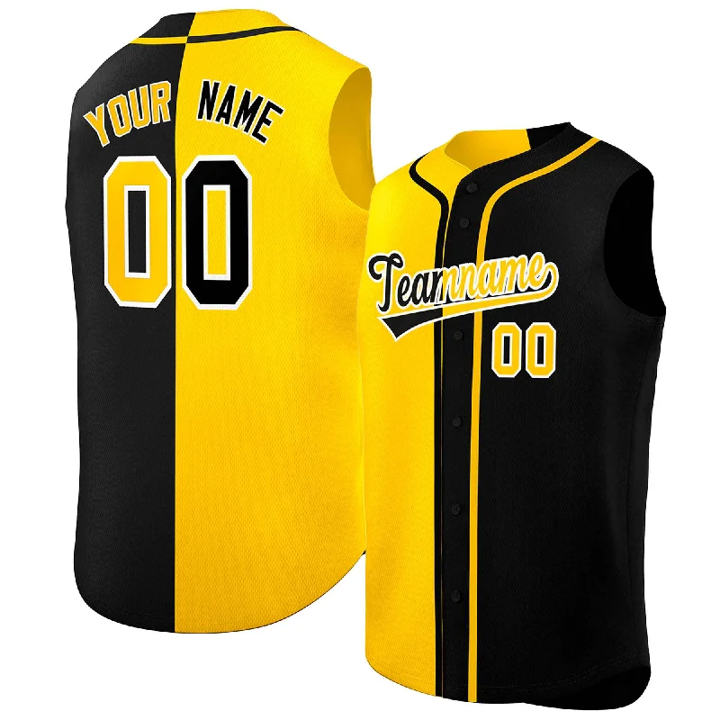 Custom Baseball Jerseys For High School Teams-Custom Gold Black Split Fashion Design Authentic Sleeveless Baseball Jersey