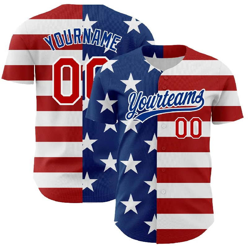 High-Quality Custom Baseball Jerseys For Teams-Custom White Red-Royal 3D American Flag Patriotic Authentic Baseball Jersey