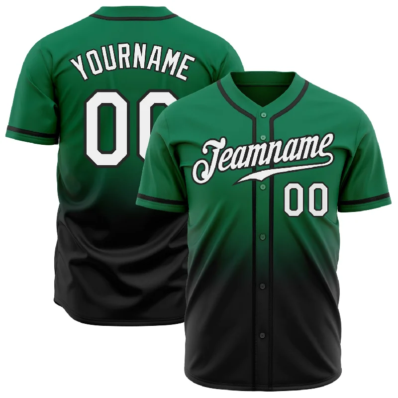 Custom Baseball Jerseys For Family Reunions-Custom Kelly Green White-Black Authentic Fade Fashion Baseball Jersey