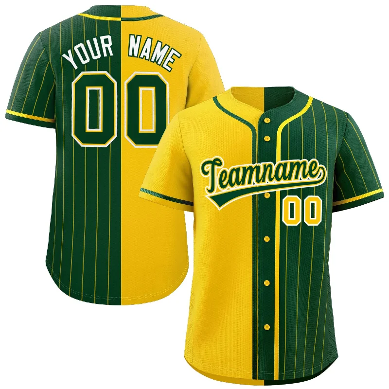 Custom Embroidered Baseball Jerseys-Custom Gold Green Stripe-Solid Combo Fashion Authentic Baseball Jersey