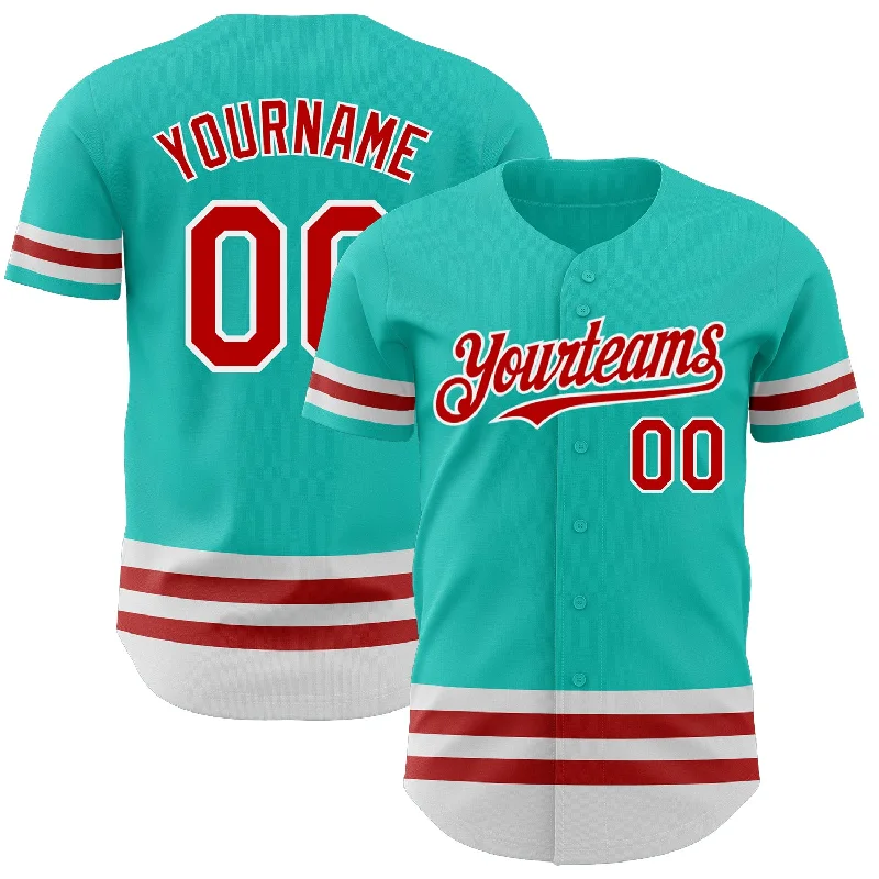 Personalized Baseball Jerseys For Special Occasions-Custom Aqua Red-White Line Authentic Baseball Jersey