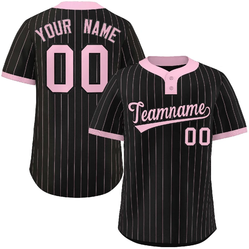 Premium Custom Baseball Jerseys-Custom Black Light Pink Stripe Fashion Authentic Two-Button Baseball Jersey