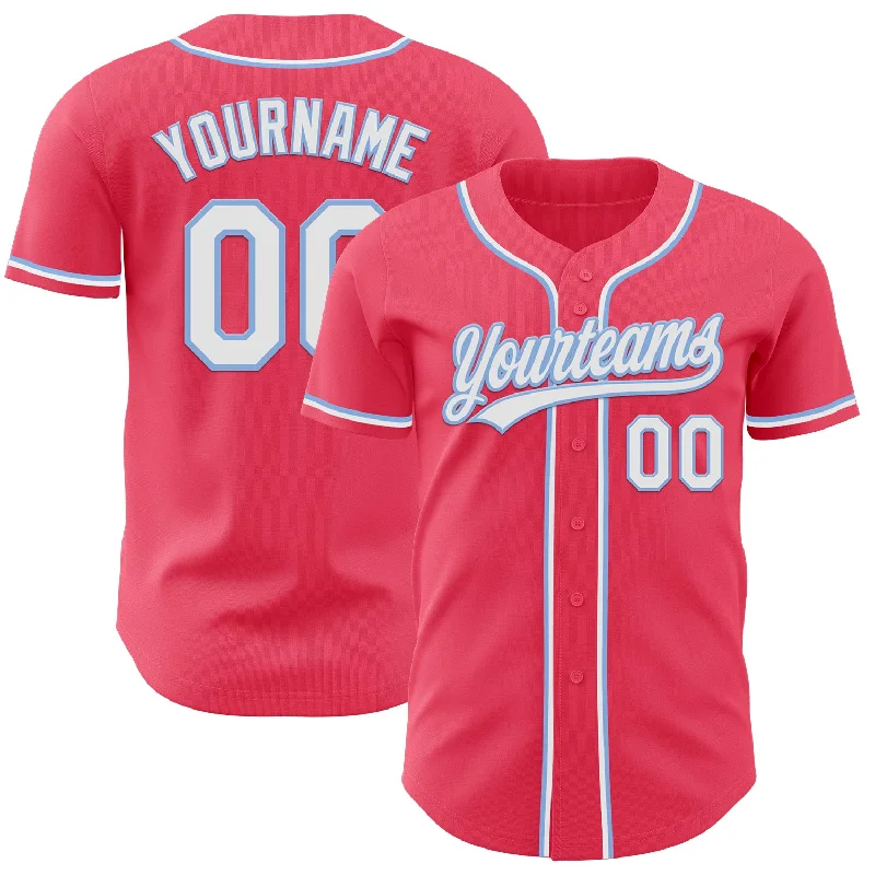 Custom Baseball Jerseys For Game Day-Custom Neon Pink Light Blue-White Authentic Baseball Jersey