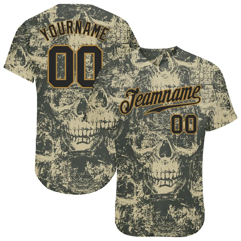 Women’s Baseball Jerseys-Custom 3D Pattern Halloween Skulls Authentic Baseball Jersey