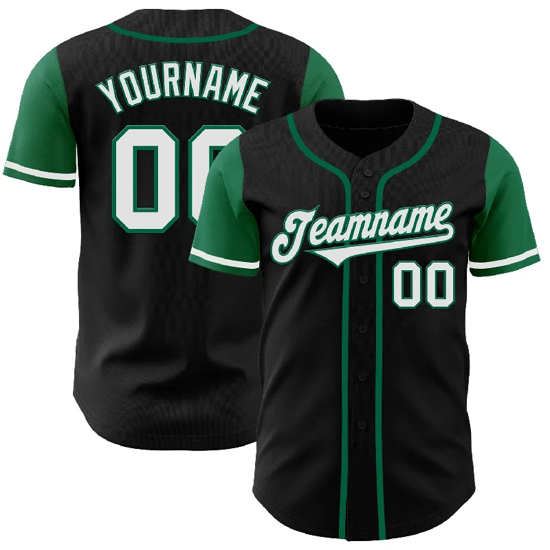 Baseball Jerseys With Player Names For Kids-Custom Black White-Kelly Green Authentic Two Tone Baseball Jersey