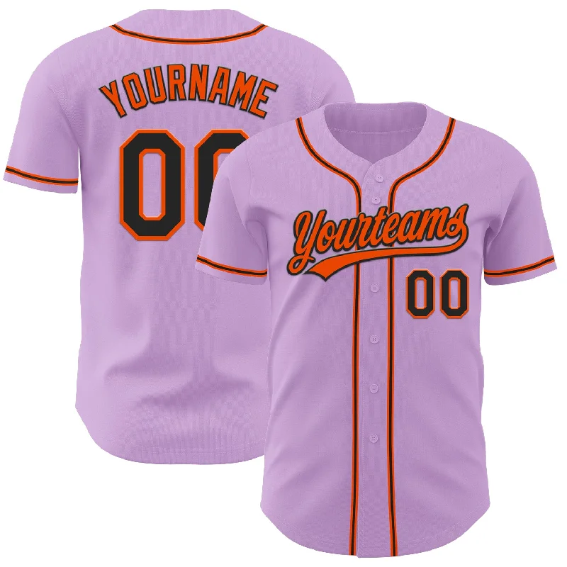 Personalized Baseball Jerseys For Fans & Teams-Custom Light Purple Black-Orange Authentic Baseball Jersey