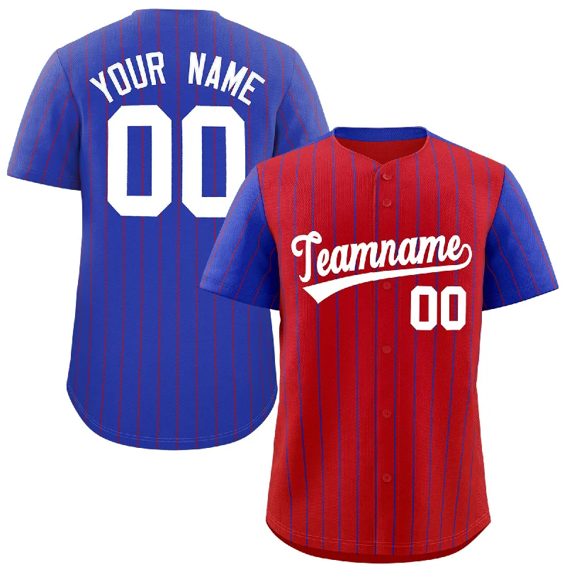 Custom Baseball Jerseys For College Teams-Custom Red Royal Pinstripe Personalized Raglan Sleeves Authentic Baseball Jersey