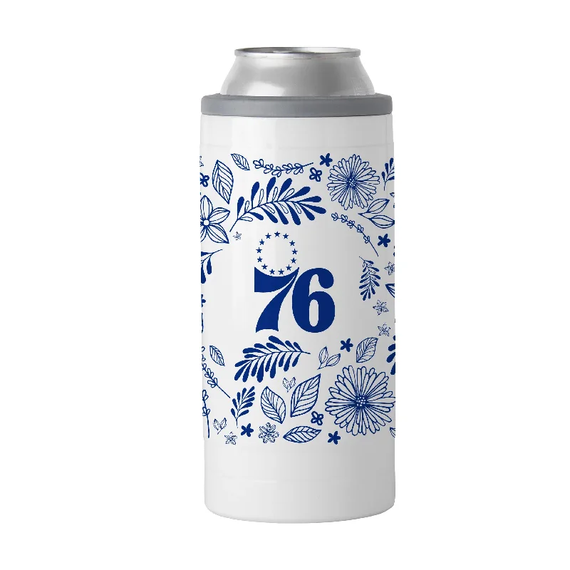 Team Mugs With Player Images-Philadelphia 76ers 12oz Botanical Slim Can Coolie