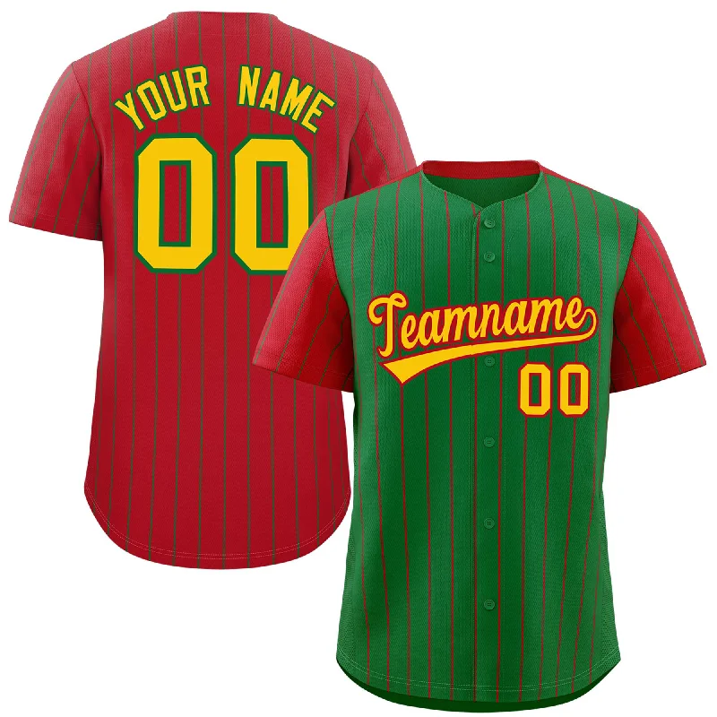 Custom Baseball Jerseys For High School Teams-Custom Kelly Green Red Pinstripe Personalized Raglan Sleeves Authentic Baseball Jersey