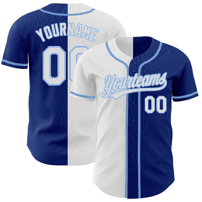 Premium Quality Baseball Jerseys-Custom Royal White-Light Blue Authentic Split Fashion Baseball Jersey