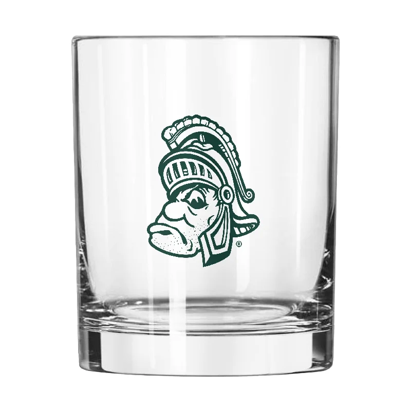 Personalized Mugs With Team Designs-MI State Vault 14oz Gameday Rocks Glass