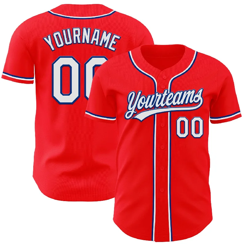 Team Baseball Jerseys With Custom Prints-Custom Fire Red White-Royal Authentic Baseball Jersey