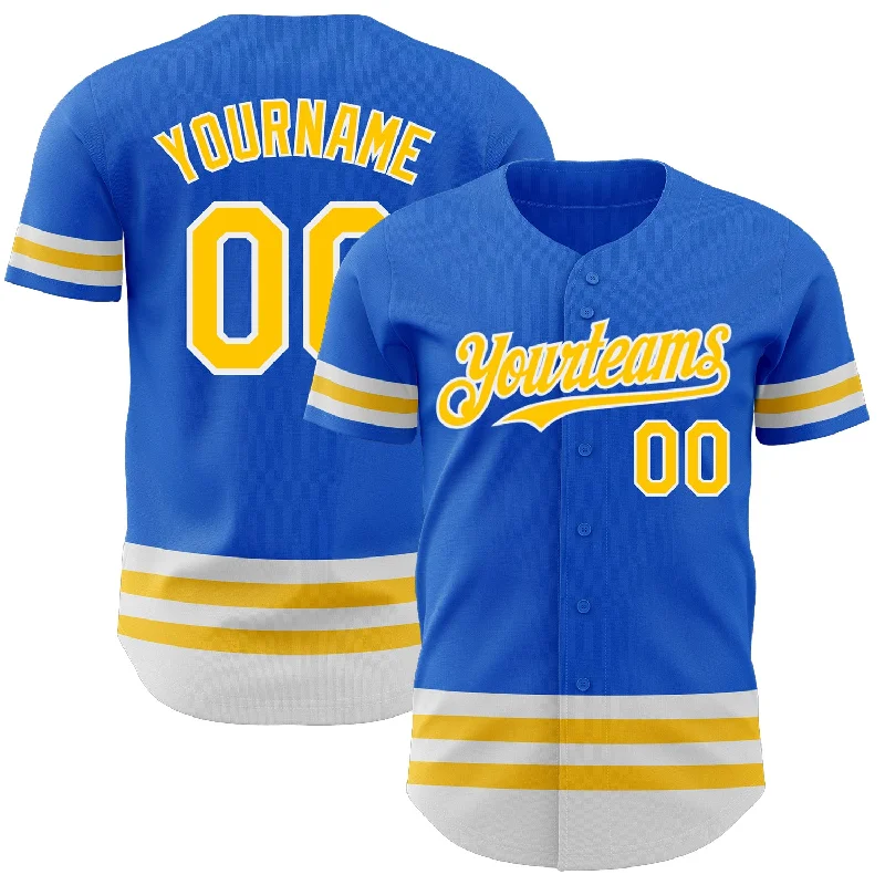 Premium Cotton Baseball Jerseys-Custom Thunder Blue Yellow-White Line Authentic Baseball Jersey