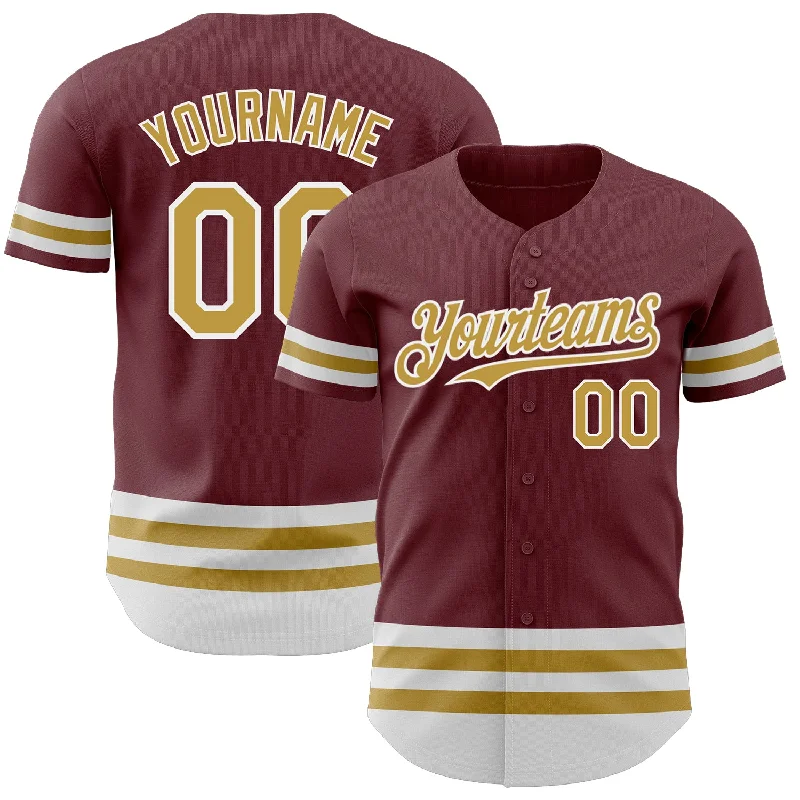 Customized Baseball Jerseys With Team Name-Custom Burgundy Old Gold-White Line Authentic Baseball Jersey