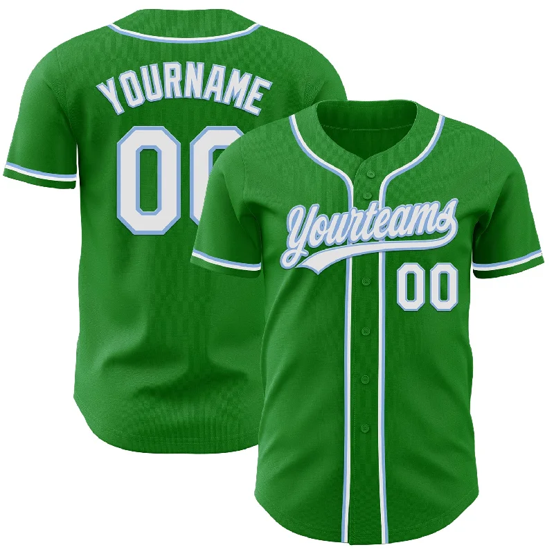 Team Baseball Jerseys-Custom Grass Green White-Light Blue Authentic Baseball Jersey