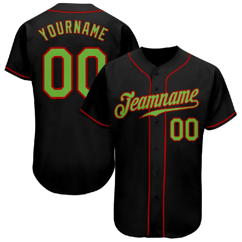 Youth Baseball Jerseys-Custom Black Neon Green-Red Authentic Baseball Jersey