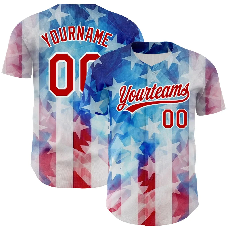 Personalized Baseball Jerseys For Clubs-Custom White Red-Royal 3D American Flag Patriotic Authentic Baseball Jersey