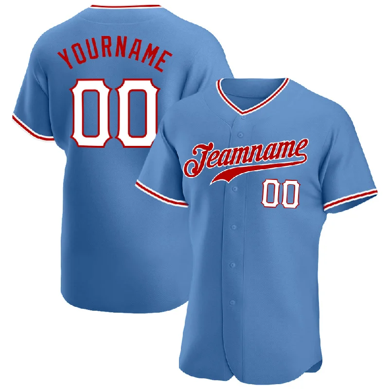 Baseball Jerseys For Special Group Discounts-Custom Light Blue White-Red Authentic Baseball Jersey