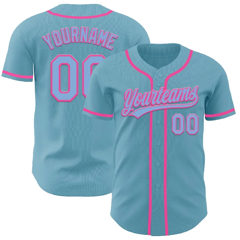 Premium Quality Baseball Jerseys-Custom Shadow Blue Light Blue-Pink Authentic Baseball Jersey