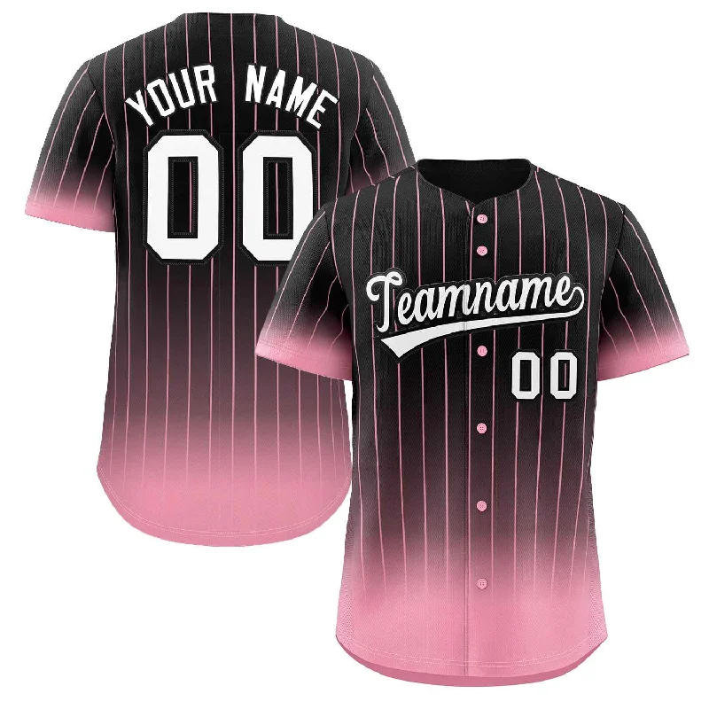 Custom Baseball Jerseys For Men-Custom Black Pink-White Gradient Stripe Fashion Authentic Baseball Jersey