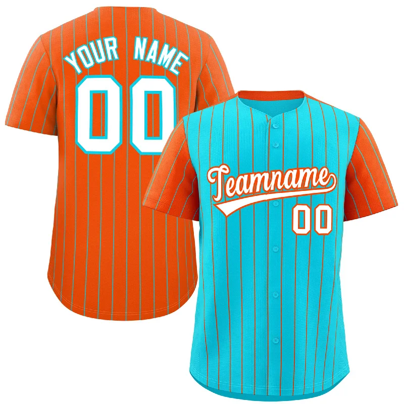 Soft Fabric Baseball Jerseys-Custom Sky Blue Orange Pinstripe Personalized Raglan Sleeves Authentic Baseball Jersey