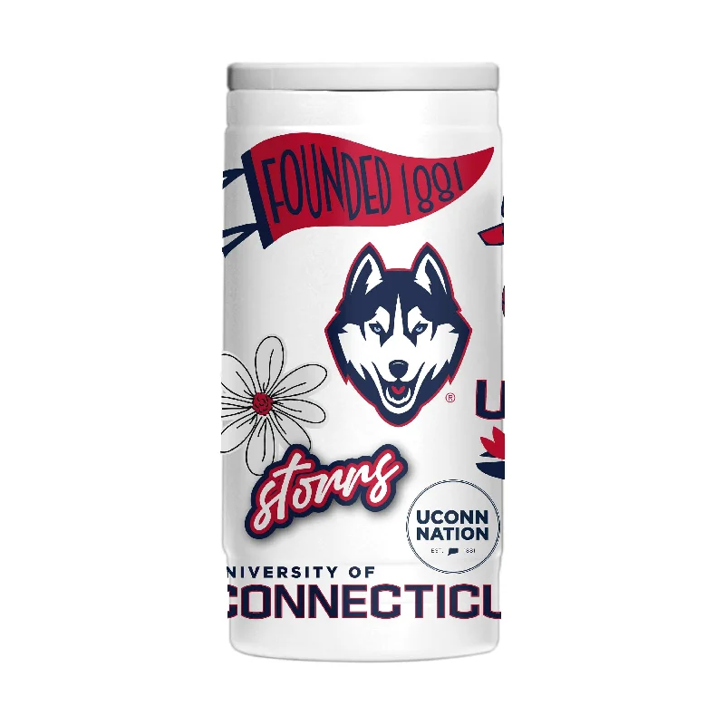 Team Mugs With Group Logos-UConn 12oz Native Powder Coat Slim Can Coolie