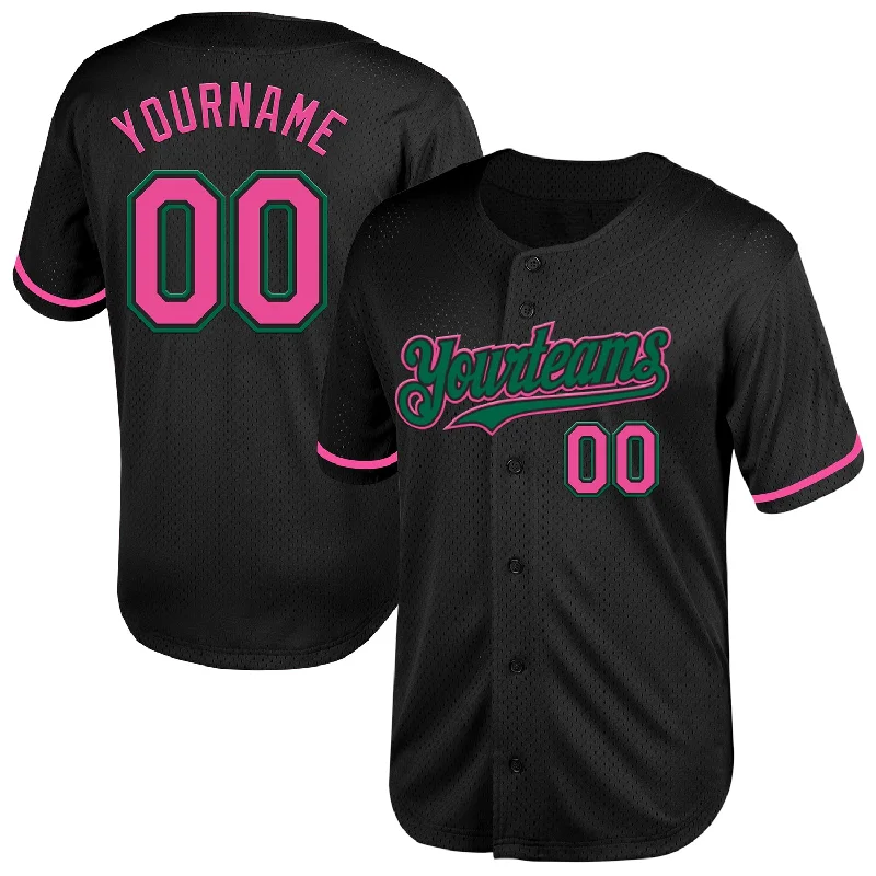 Custom Baseball Jerseys With Team Emblems-Custom Black Pink-Kelly Green Mesh Authentic Throwback Baseball Jersey