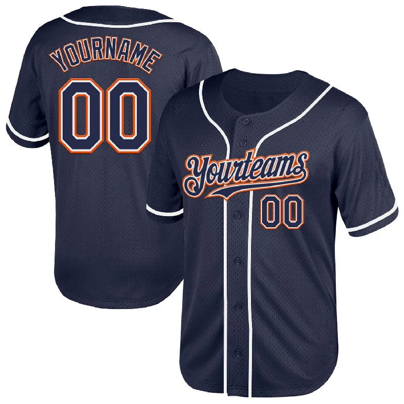 Baseball Jerseys With Custom Numbers-Custom Navy White-Orange Mesh Authentic Throwback Baseball Jersey