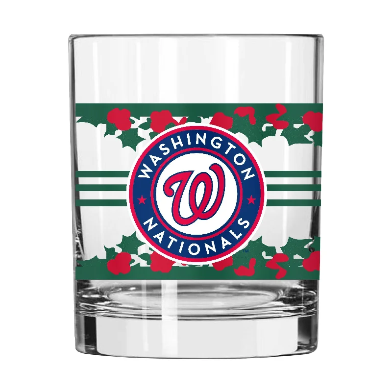 Personalized Mugs With Team Colors-Washington Nationals Holiday 14oz Rocks Glass