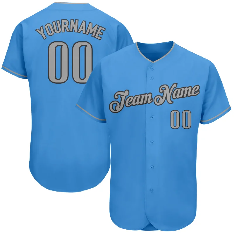 Personalized Baseball Jerseys With Player Info-Custom Powder Blue Gray-Steel Gray Authentic Baseball Jersey