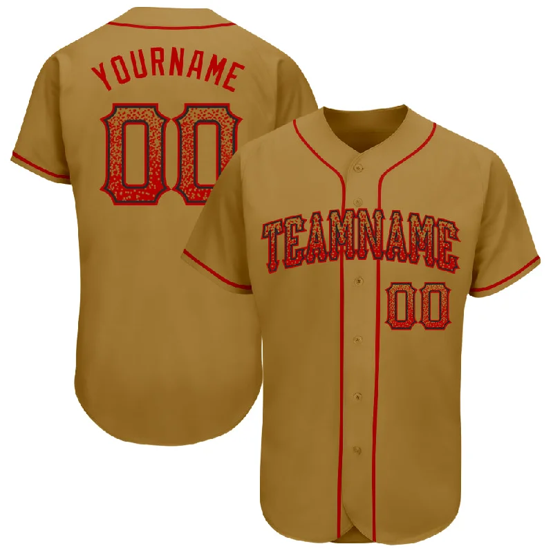 Team Baseball Jerseys With Personalized Features-Custom Old Gold Red-Black Authentic Drift Fashion Baseball Jersey