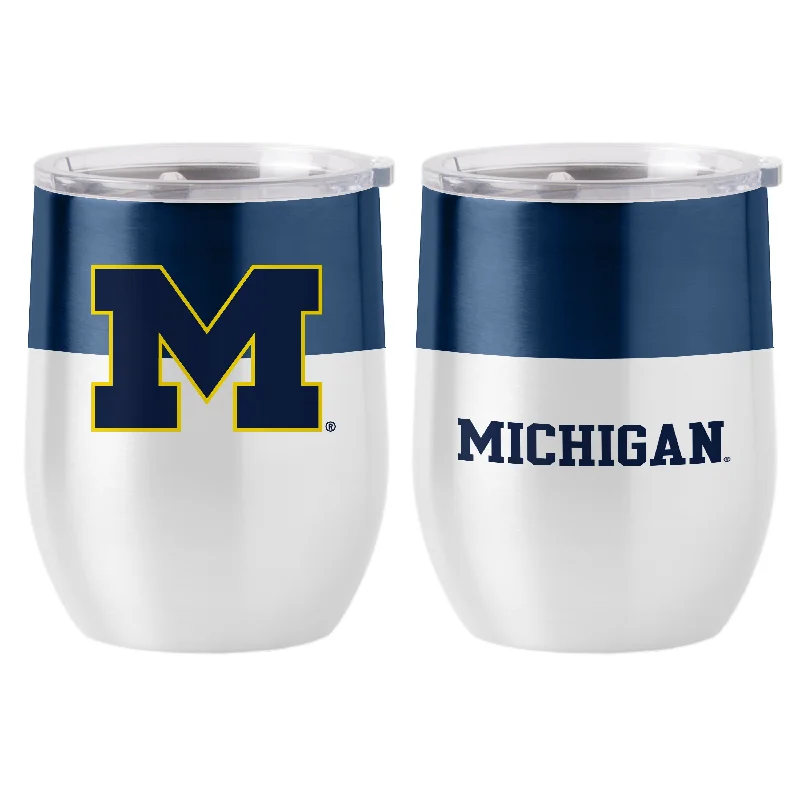 Custom Team Mugs For Corporate Teams-University of Michigan colorblock curved beverage