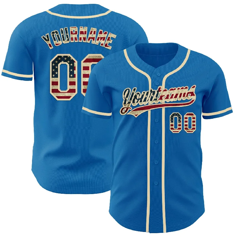 Baseball Jerseys With Special Event Design-Custom Blue Vintage USA Flag-Cream Authentic Baseball Jersey