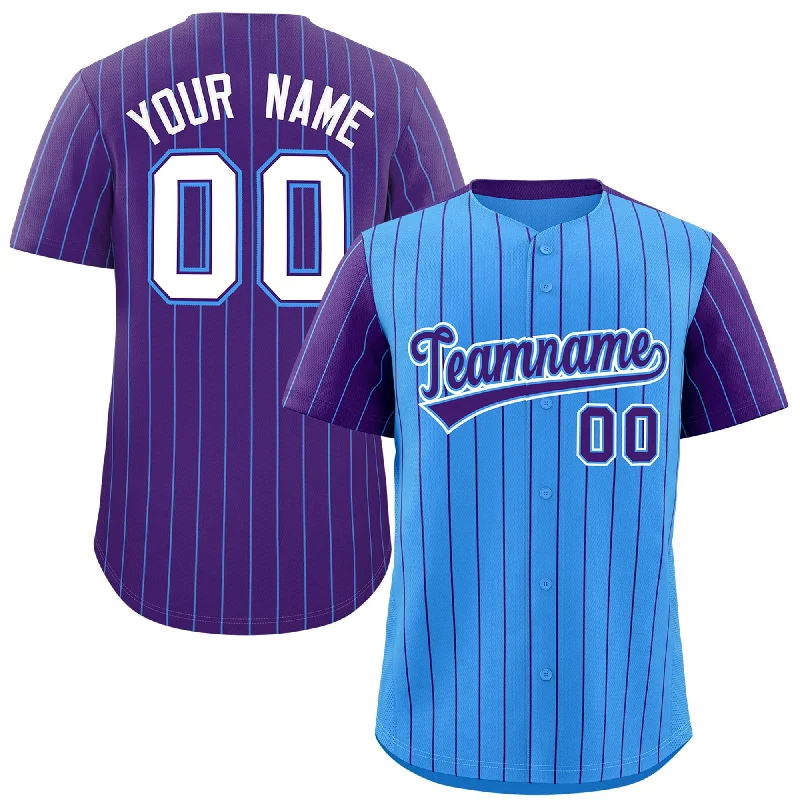 Custom Baseball Jerseys For Women-Custom Powder Blue Purple Pinstripe Personalized Raglan Sleeves Authentic Baseball Jersey