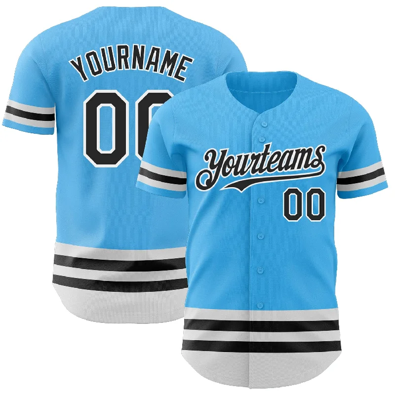 Baseball Jerseys With Custom Text-Custom Sky Blue Black-White Line Authentic Baseball Jersey