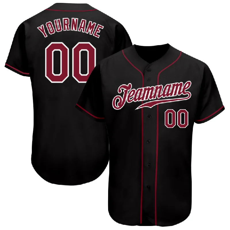 Custom Baseball Jerseys For Players-Custom Black Crimson-White Authentic Baseball Jersey