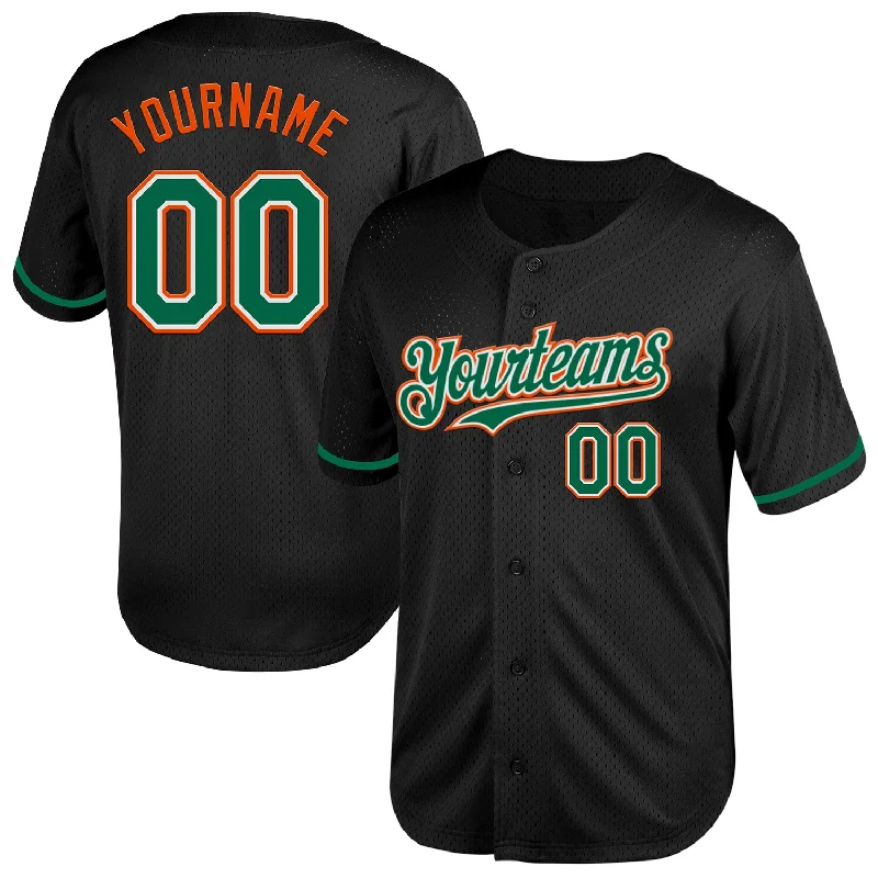 Baseball Jerseys With Custom Text-Custom Black Kelly Green-Orange Mesh Authentic Throwback Baseball Jersey