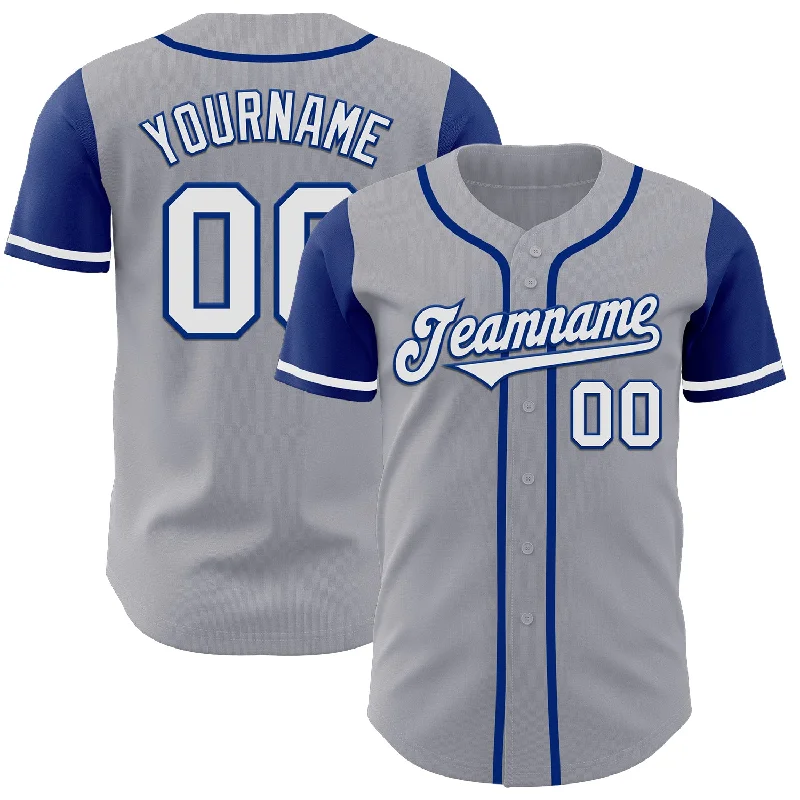 Custom Baseball Jerseys With Patterns-Custom Gray White-Royal Authentic Two Tone Baseball Jersey