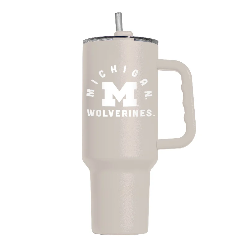 Affordable Custom Team Mugs-Michigan 40oz Archway Sand Powder Coat Tumbler